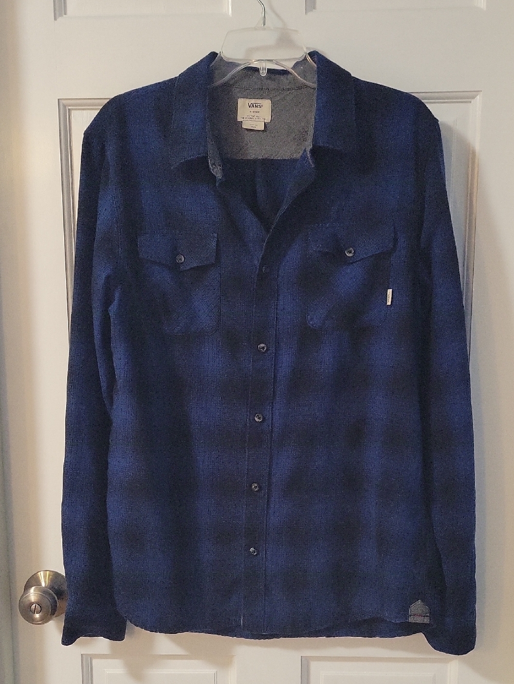 Vans 100% Cotton Plaid Flannel Shirt Blue and Black Men's Size Medium